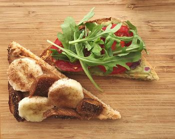 High angle view of breakfast on table