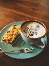 High angle view of coffee on table