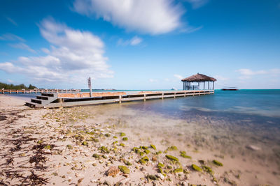 Long exposure pier on water in caribbean 