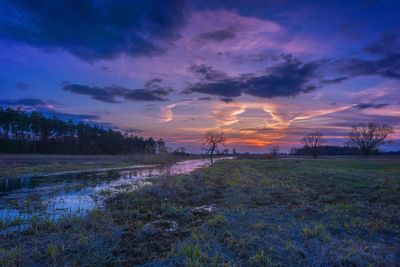 Scenic view of field against sky during sunset