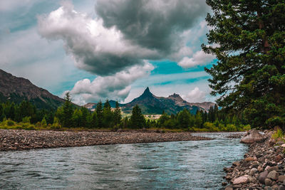 View of lake against cloudy sky