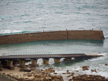 High angle view of bridge over sea