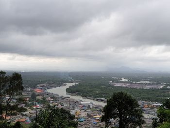 High angle view of townscape against sky