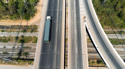 High angle view of trees by road