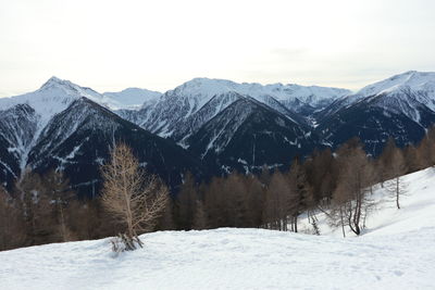 Scenic view of snow covered mountains against sky