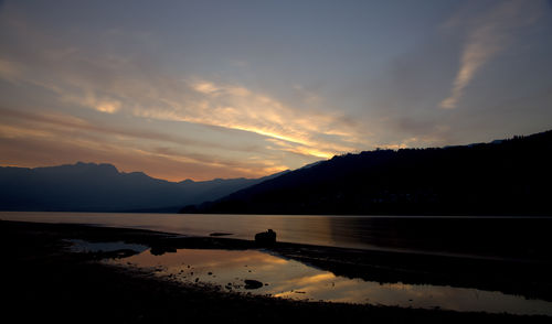 Scenic view of lake against sky during sunset,
reflection of sky in lake drin sunset