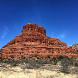 Idyllic shot of rock formation at big park against sky