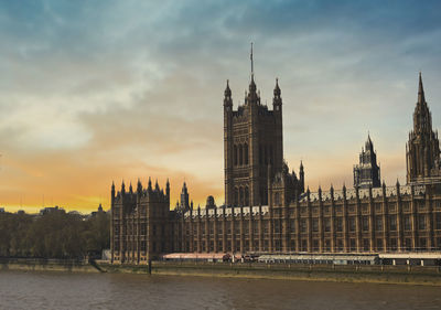 Panoramic view of buildings against sky during sunset