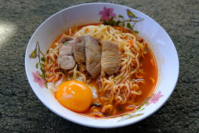 High angle view of meal served in bowl