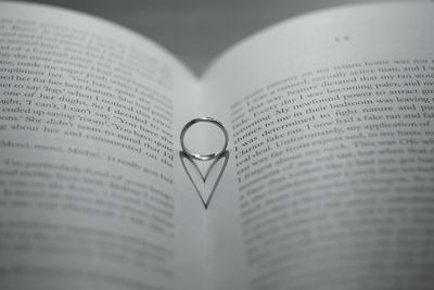 Close-up of heart shape on book