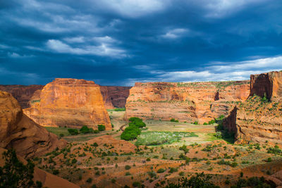 View of rock formations against cloudy sky