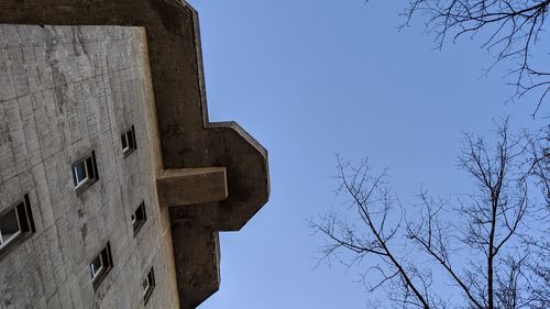 Low angle view of old building against clear blue sky