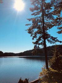 Scenic view of lake against sky on sunny day