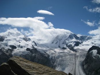 Scenic view of snow covered mountains