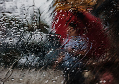 Close-up of wet window in rainy season