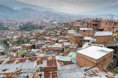 High angle view of cityscape against sky