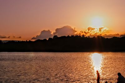 Scenic view of lake against sky during sunset