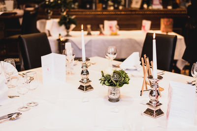 Close-up of glasses on table