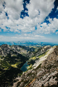 Aerial view of landscape against cloudy sky