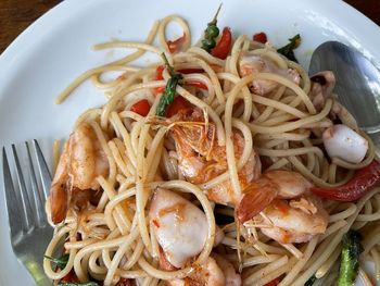 High angle view of seafood served in plate