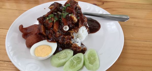 High angle view of meal served in plate