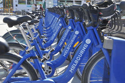 Bicycles parked in parking lot