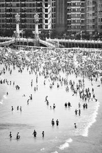 High angle view of people enjoying in city