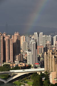 High angle view of buildings against sky in city