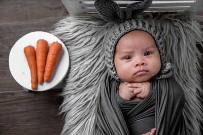 High angle view of woman wearing hat