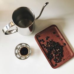 High angle view of coffee beans on table