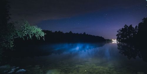 Panoramic view of lake against sky at night