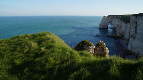 Scenic view of sea against clear sky