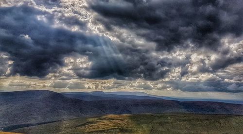 Scenic view of storm clouds over landscape