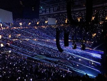 High angle view of crowd at night