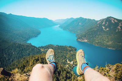 Scenic view of lake against clear sky