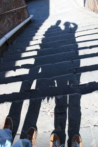 Low section of woman standing on road