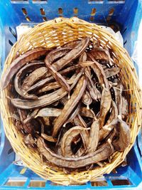 High angle view of bread in basket