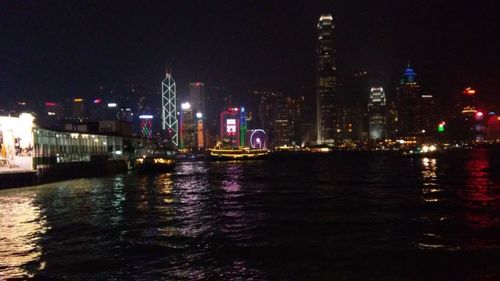 Illuminated buildings at night