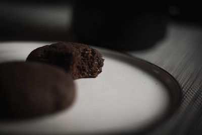 Close-up of chocolate cake on table