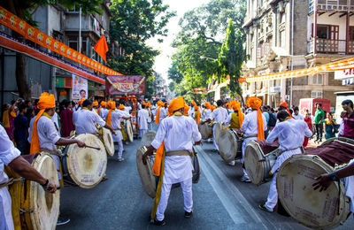 Group of folk musicians outdoors