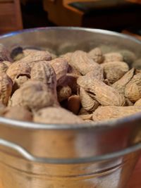 High angle view of bread in bowl on table