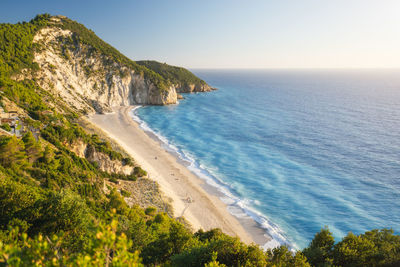 Scenic view of sea against clear sky