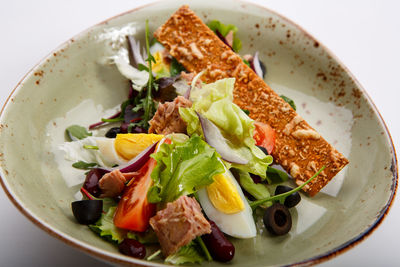 High angle view of food in plate