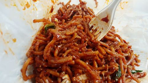 Close-up of noodles in plate