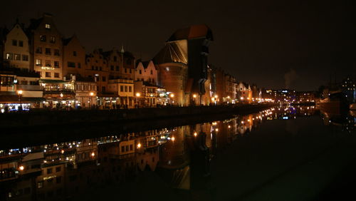 Illuminated buildings in city at night