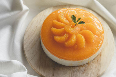 High angle view of dessert in bowl on table