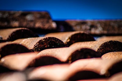 Close-up of bread on stack