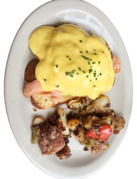 High angle view of breakfast served in plate