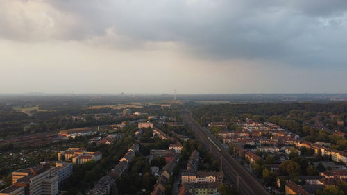 High angle view of townscape against sky