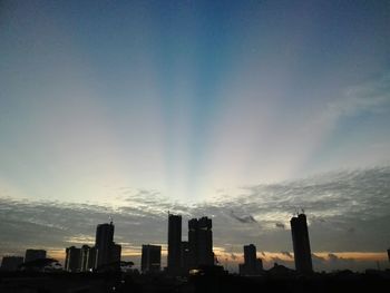 Panoramic view of cityscape against sky during sunset